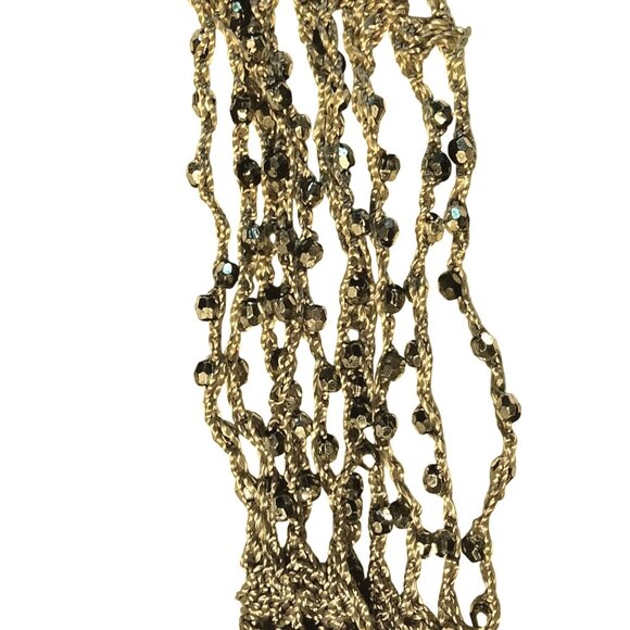 Silver Beaded Crochet Scarf Tie Fringe Rhinestones 82 Inch Long Elegant Runway - Picture 4 of 7